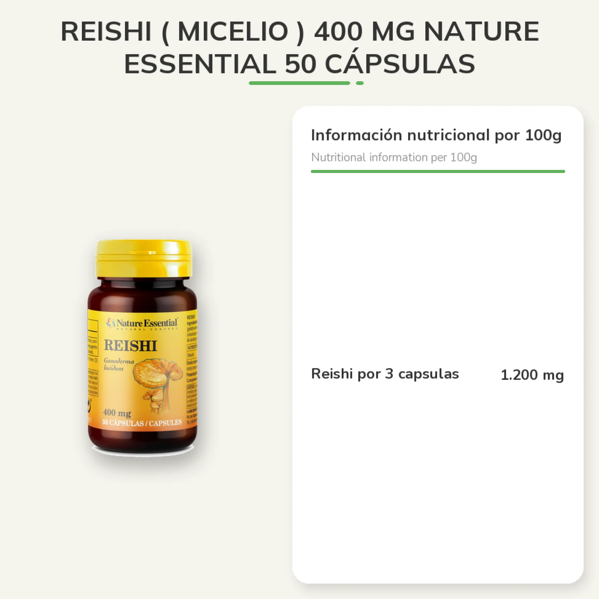 Reishi ( Micelio ) 400 Mg Nature Essential 50 Cápsulas