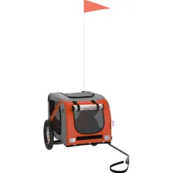 Remolque De Bicicleta Mascotas Hierro Tela Oxford Naranja Gris