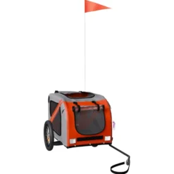 Remolque De Bicicleta Mascotas Hierro Tela Oxford Naranja Gris