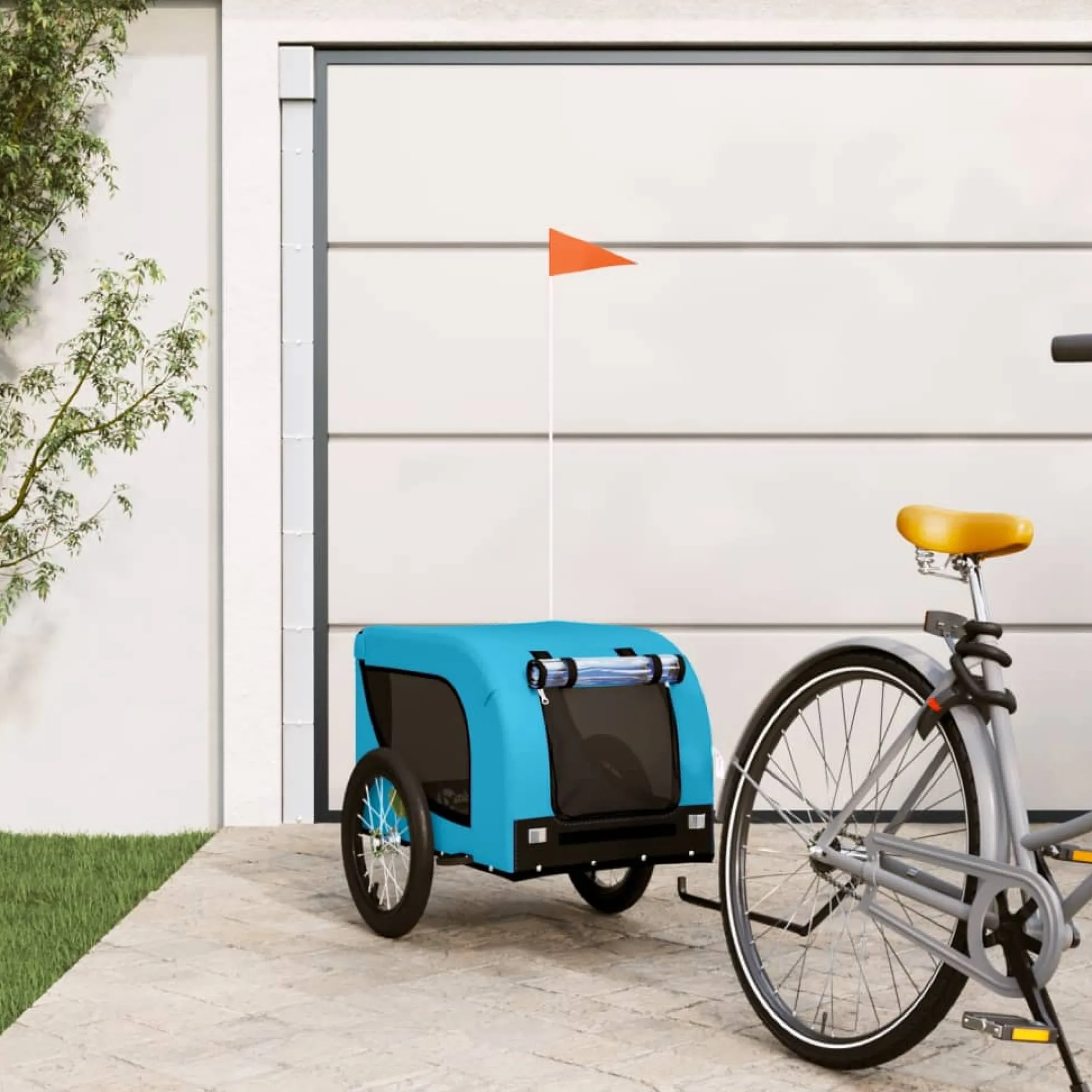 Remolque De Bicicleta Mascotas Hierro Tela Oxford Azul Negro