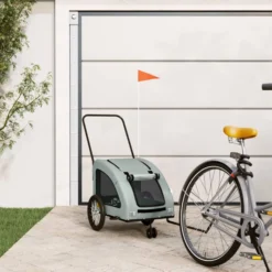 Remolque De Bicicleta Mascotas Hierro Tela Oxford Gris