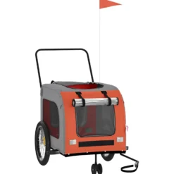 Remolque De Bicicleta Mascotas Hierro Tela Oxford Naranja Gris