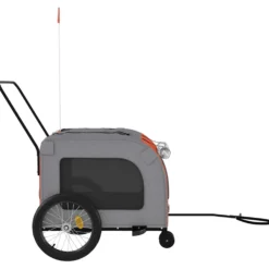 Remolque De Bicicleta Mascotas Hierro Tela Oxford Naranja Gris