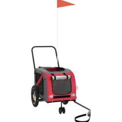 Remolque De Bicicleta Mascotas Hierro Tela Oxford Rojo Negro