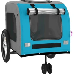Remolque De Bicicleta Mascotas Hierro Tela Oxford Azul Gris