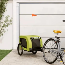 Remolque De Bicicleta Mascotas Hierro Tela Oxford Verde Negro