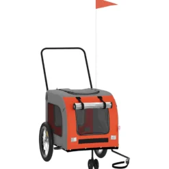 Remolque De Bicicleta Mascotas Hierro Tela Oxford Naranja Gris
