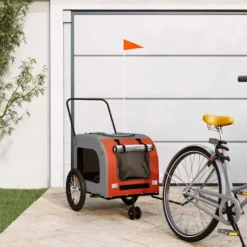 Remolque De Bicicleta Mascotas Hierro Tela Oxford Naranja Gris