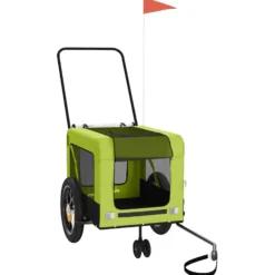 Remolque De Bicicleta Mascotas Hierro Tela Oxford Verde Negro