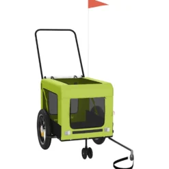Remolque De Bicicleta Mascotas Hierro Tela Oxford Verde Negro