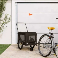 Remolque De Bicicleta Mascotas Hierro Tela Oxford Negro