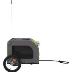 Remolque De Bicicleta Mascotas Hierro Tela Oxford Verde Gris