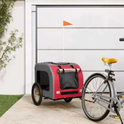 Remolque De Bicicleta Mascotas Hierro Tela Oxford Rojo Gris