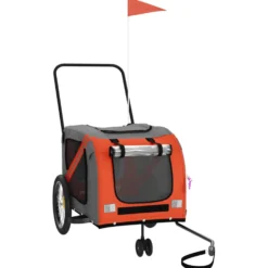 Remolque De Bicicleta Mascotas Hierro Tela Oxford Naranja Gris