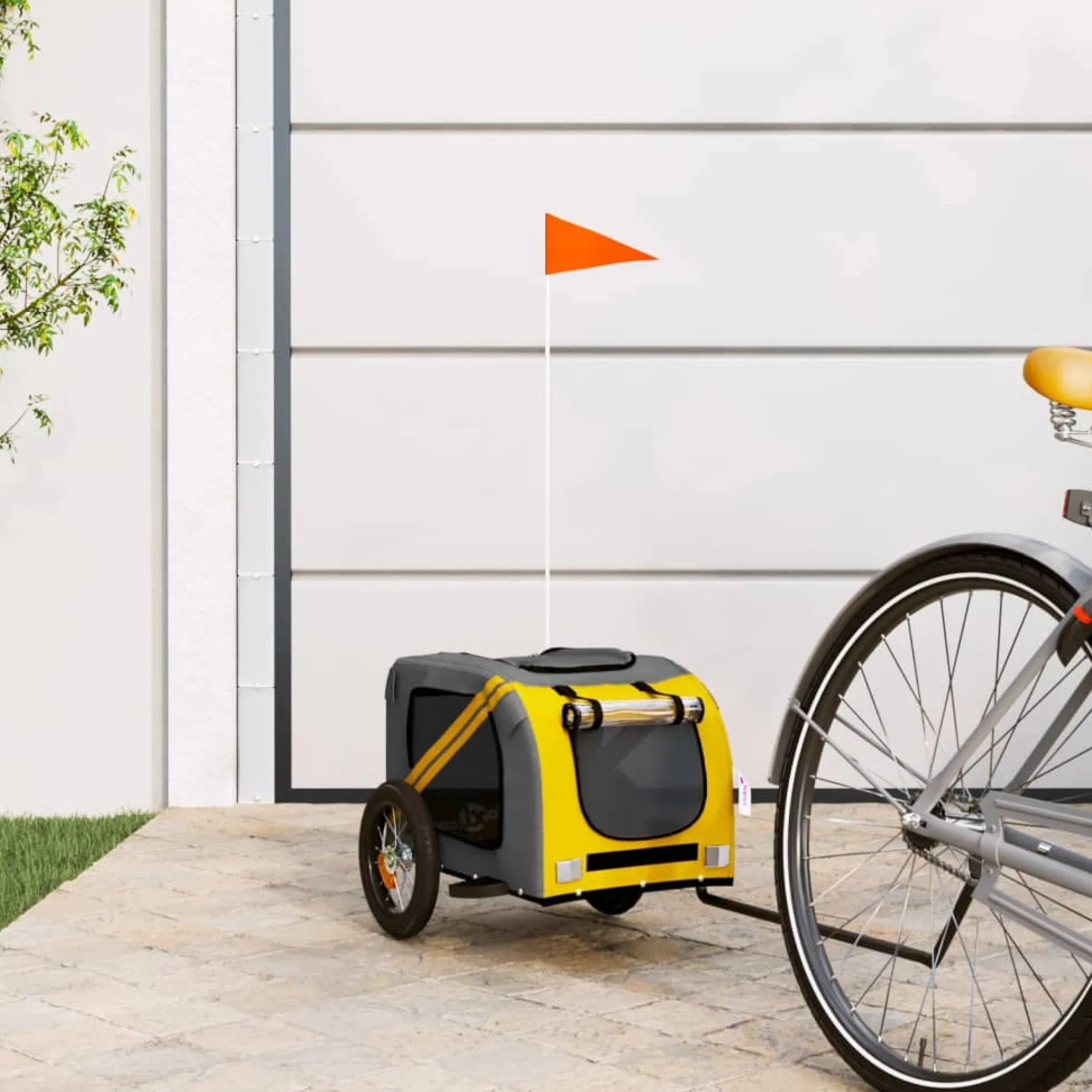 Remolque De Bicicleta Mascotas Hierro Tela Oxford Amarillo Gris