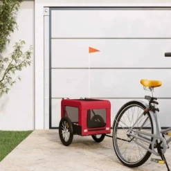 Remolque De Bicicleta Mascotas Hierro Tela Oxford Rojo Negro
