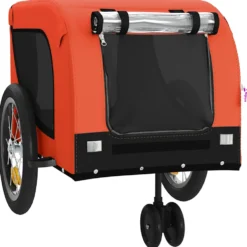Remolque De Bicicleta Mascotas Hierro Tela Oxford Naranja Negro