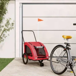 Remolque De Bicicleta Mascotas Hierro Tela Oxford Rojo