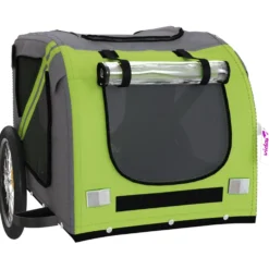 Remolque De Bicicleta Mascotas Hierro Tela Oxford Verde Gris