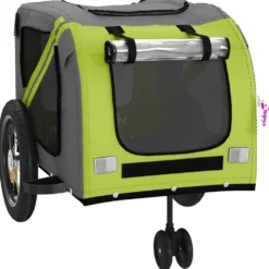 Remolque De Bicicleta Mascotas Hierro Tela Oxford Verde Negro