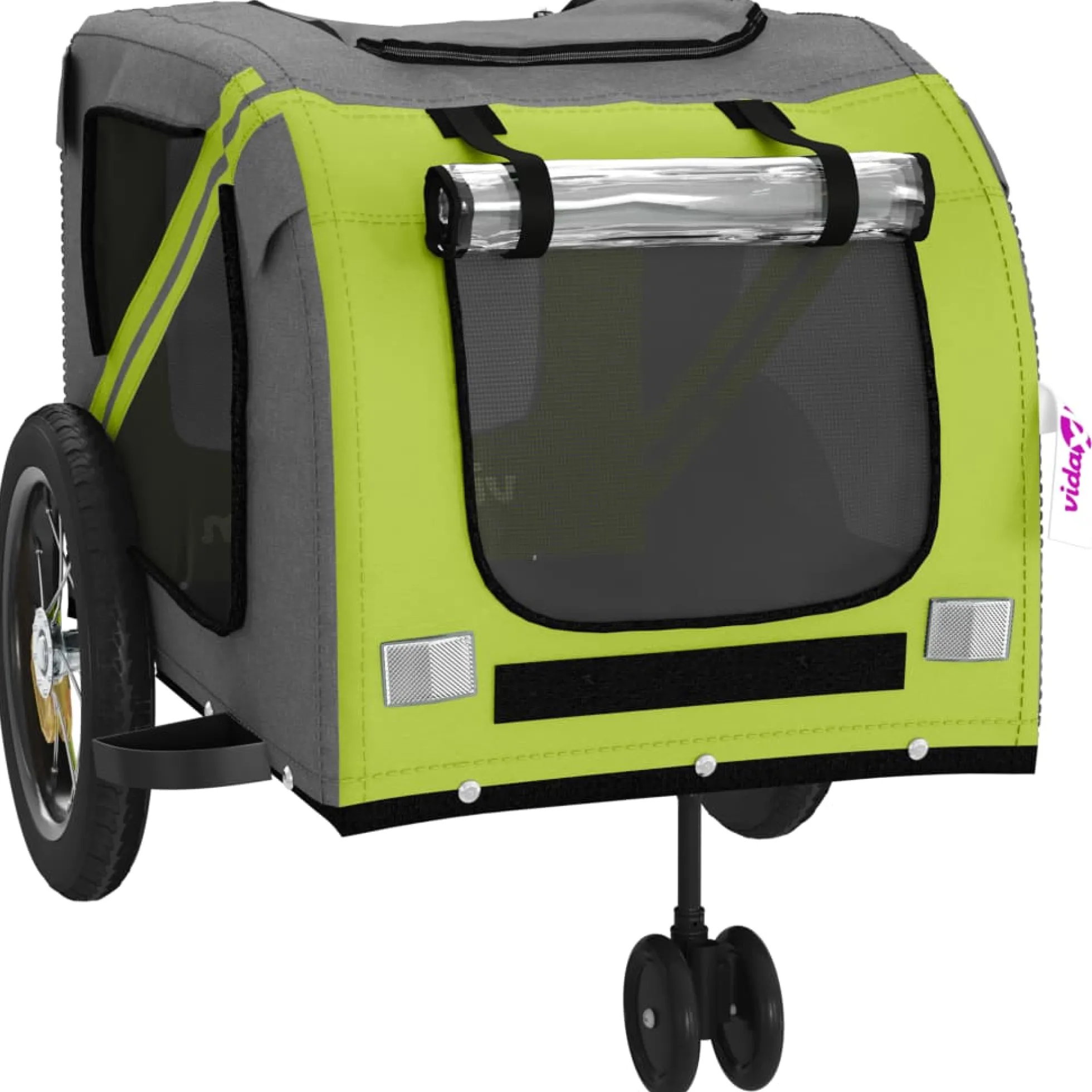 Remolque De Bicicleta Mascotas Hierro Tela Oxford Verde Negro