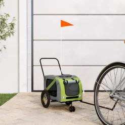 Remolque De Bicicleta Mascotas Hierro Tela Oxford Verde Negro