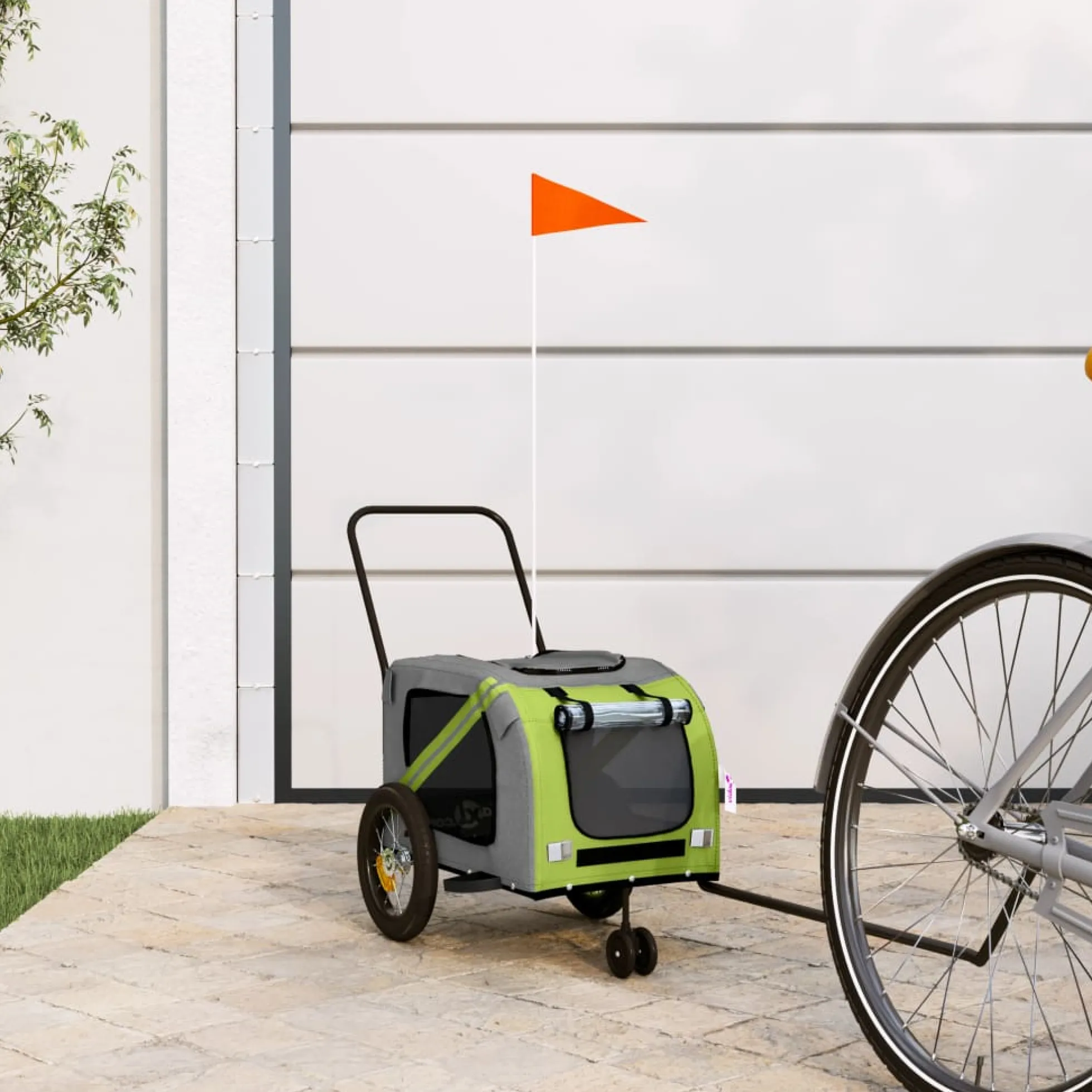 Remolque De Bicicleta Mascotas Hierro Tela Oxford Verde Negro