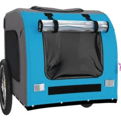 Remolque De Bicicleta Mascotas Hierro Tela Oxford Azul Gris