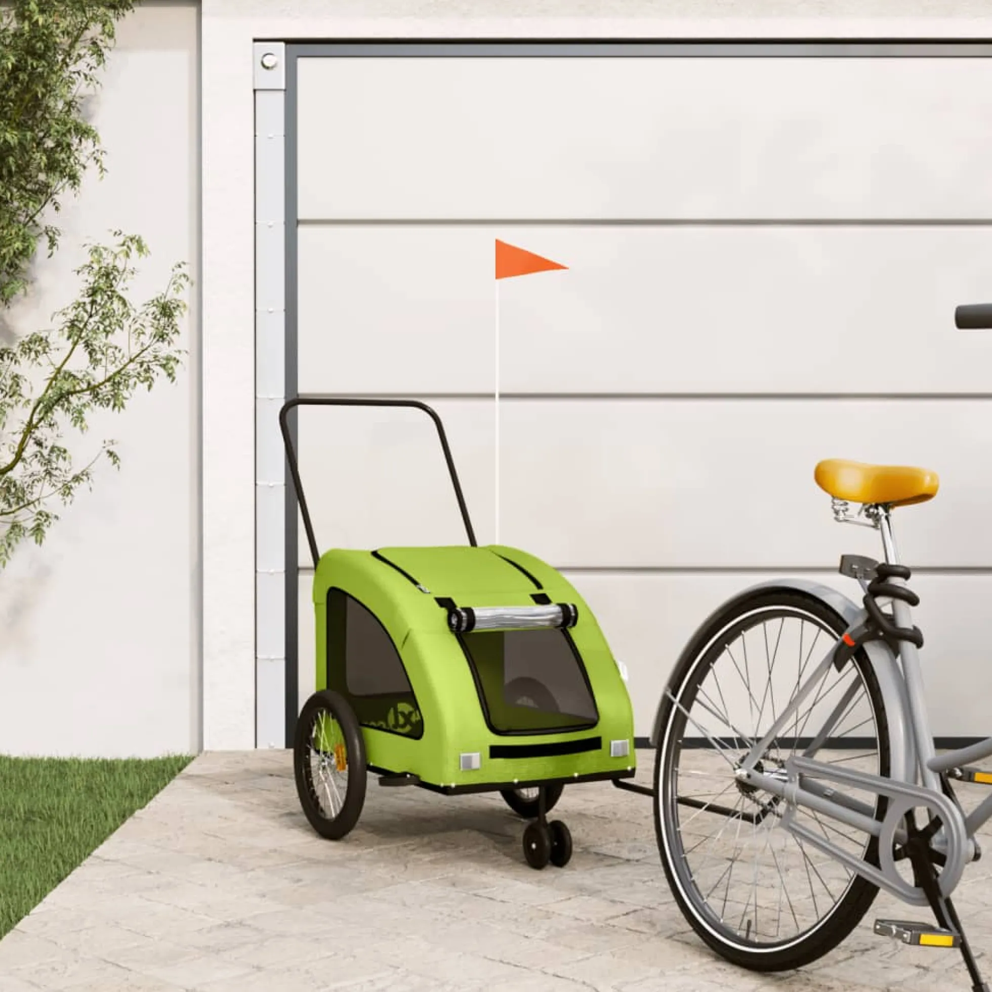 Remolque De Bicicleta Mascotas Hierro Tela Oxford Verde