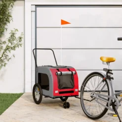 Remolque De Bicicleta Mascotas Hierro Tela Oxford Rojo Gris