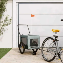 Remolque De Bicicleta Mascotas Hierro Tela Oxford Gris Negro