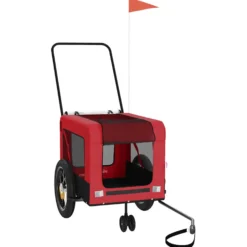 Remolque De Bicicleta Mascotas Hierro Tela Oxford Rojo Negro