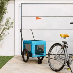 Remolque De Bicicleta Mascotas Hierro Tela Oxford Azul Negro