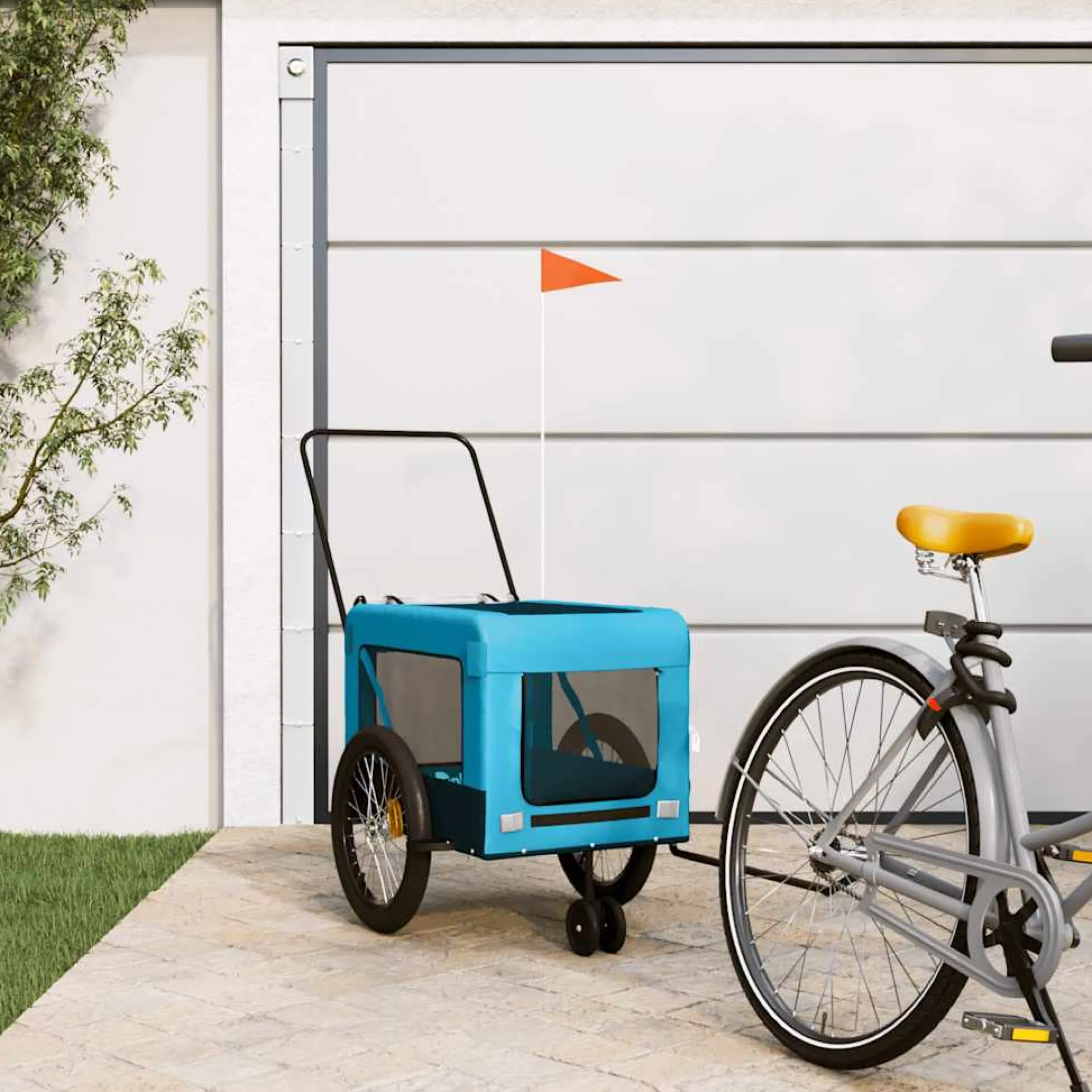 Remolque De Bicicleta Mascotas Hierro Tela Oxford Azul Negro