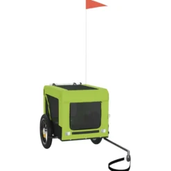 Remolque De Bicicleta Mascotas Hierro Tela Oxford Verde Negro