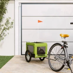 Remolque De Bicicleta Mascotas Hierro Tela Oxford Verde Negro