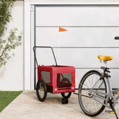 Remolque De Bicicleta Mascotas Hierro Tela Oxford Rojo Negro
