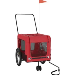 Remolque De Bicicleta Mascotas Hierro Tela Oxford Rojo Negro