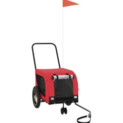 Remolque De Bicicleta Mascotas Hierro Tela Oxford Rojo Negro