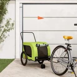 Remolque De Bicicleta Mascotas Hierro Tela Oxford Verde Negro