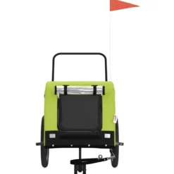 Remolque De Bicicleta Mascotas Hierro Tela Oxford Verde Negro
