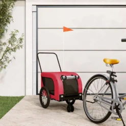 Remolque De Bicicleta Mascotas Hierro Tela Oxford Rojo Negro