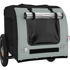 Remolque De Bicicleta Mascotas Hierro Tela Oxford Gris Negro