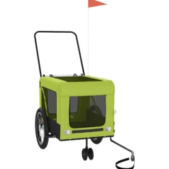 Remolque De Bicicleta Mascotas Hierro Tela Oxford Verde Negro