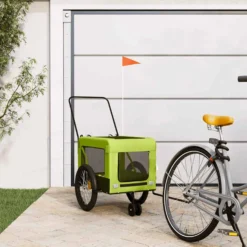 Remolque De Bicicleta Mascotas Hierro Tela Oxford Verde Negro