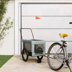 Remolque De Bicicleta Mascotas Hierro Tela Oxford Gris Negro