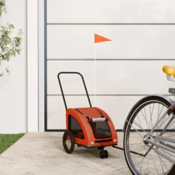 Remolque De Bicicleta Mascotas Hierro Tela Oxford Naranja Gris