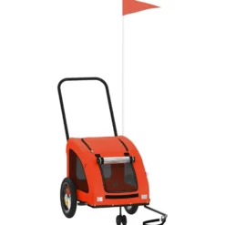 Remolque De Bicicleta Mascotas Hierro Tela Oxford Naranja Gris