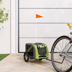 Remolque De Bicicleta Mascotas Hierro Tela Oxford Verde Gris
