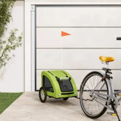 Remolque De Bicicleta Mascotas Hierro Tela Oxford Verde